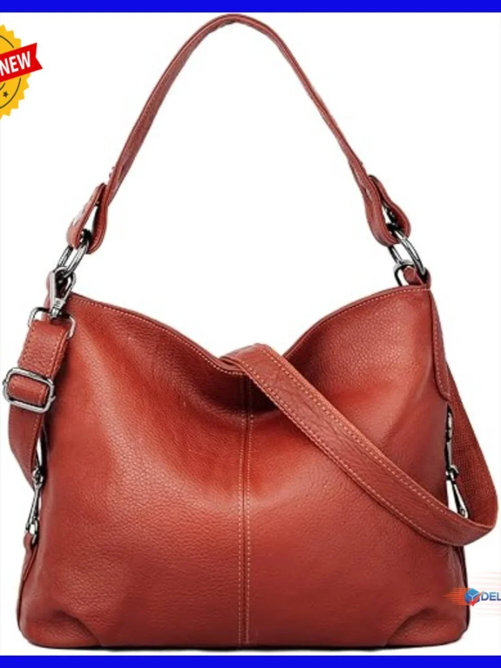 Large Genuine Leather Hobo Shoulder Bag with Crossbody Strap